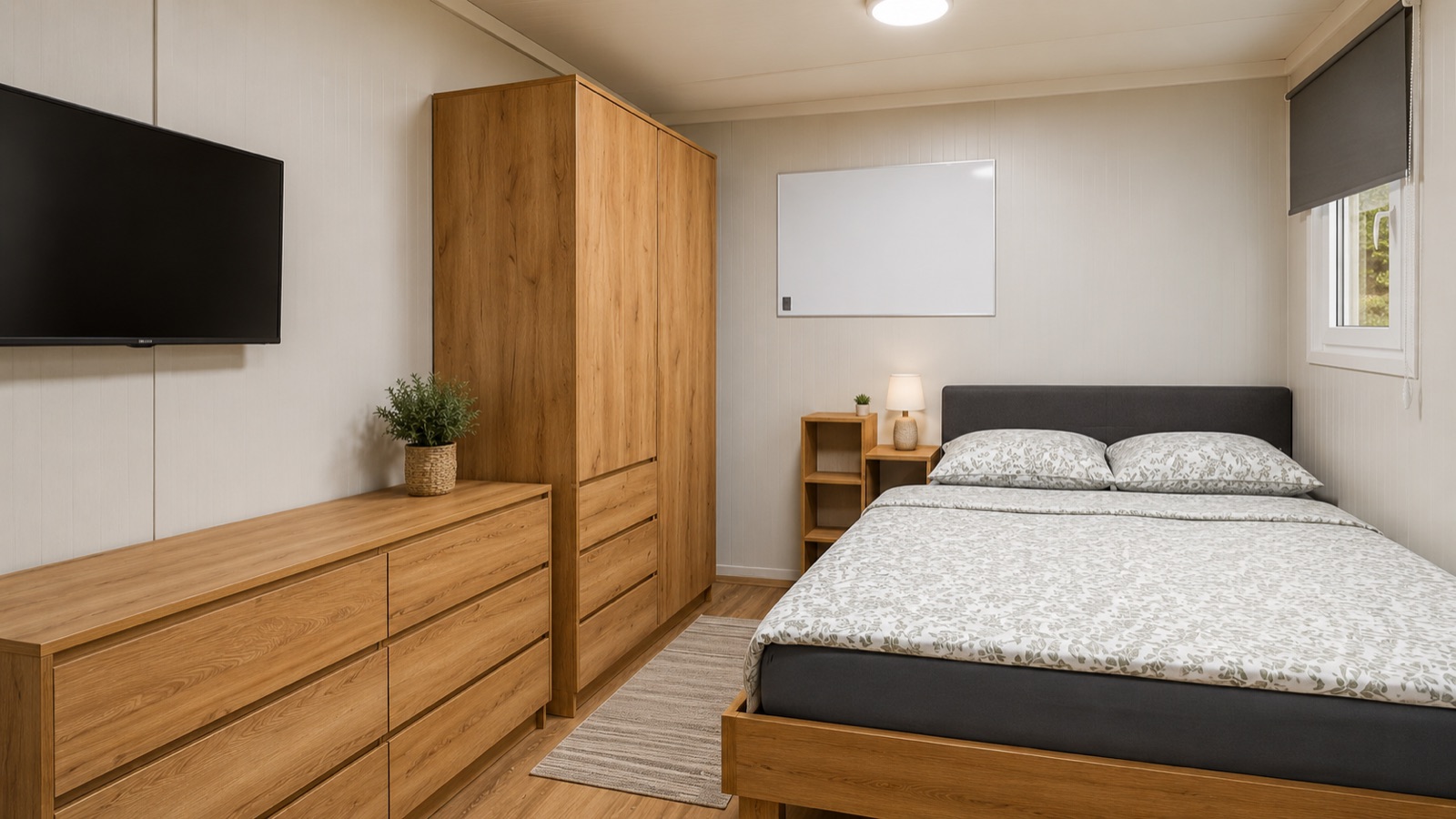 Tiny House Schlafzimmer mit Doppelbett